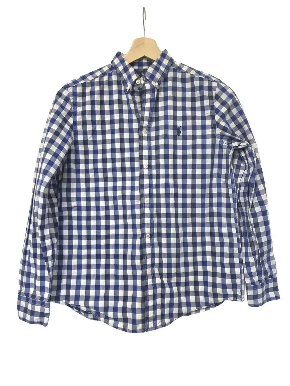 Polo Ralp Lauren Boys Button Up Shirt Blue White Gingham Check Size 18 20 Preppy